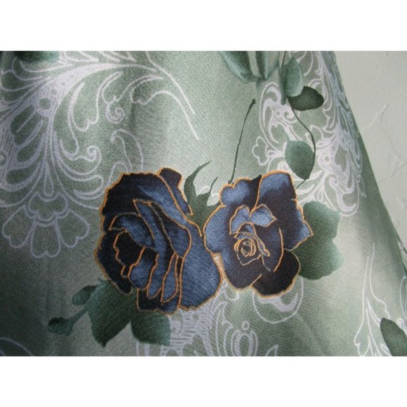 Green Satin Blue Roses Lace Chiffon Trim Negligee Medium Secret Treasures EUC - Picture 2 of 12